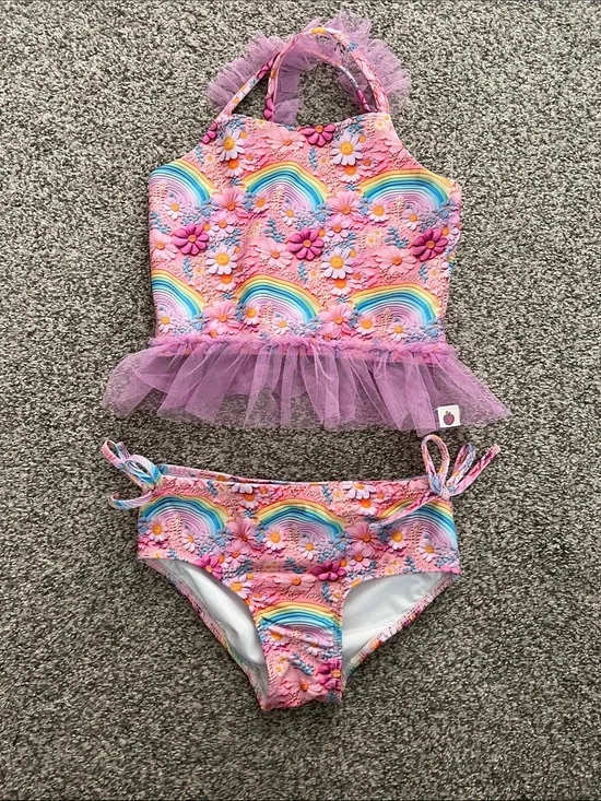 Adorable Cheeky Plum swimsuit with tulle, size 5T