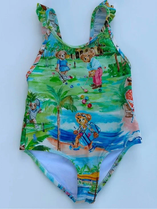 Polo by Ralph Lauren Green Tropical Bear Print One-Piece Swimsuit