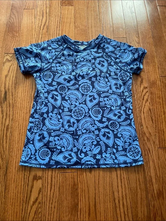 Garnet Hill Blue Paisley Print Rashguard Kid's Sz 14