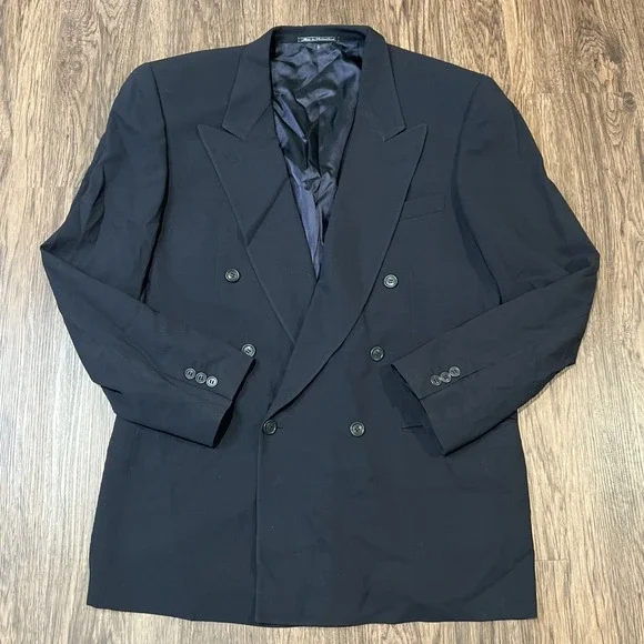 Ermenegildo Zegna Soft Double Breasted Navy Blue Wool Blazer Size 54L  Wool READ