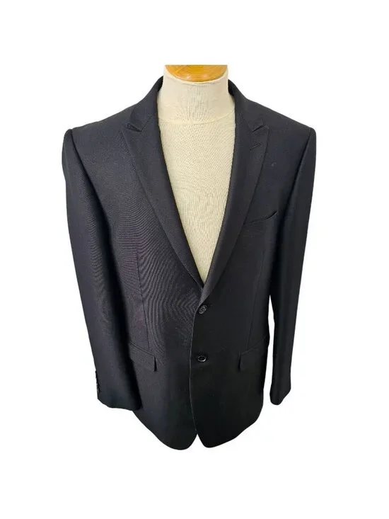 Y2K Vitarelli Black Wool Blazer Mens 40L Classic Italian Sport Coat Peak Lapel