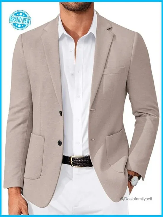 Slim Fit Knit Blazer Casual Sport Coat Stretch Lightweight Two Button Jacket