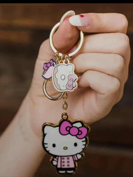 Hello Kitty Cafe Keychain Kawaii Pink Enamel Bag Charm Sanrio Collectible