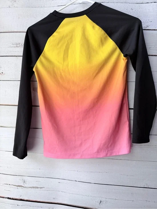 Old Navy Kids Long-Sleeve Rashguard in Black with Yellow-to-Pink Ombre