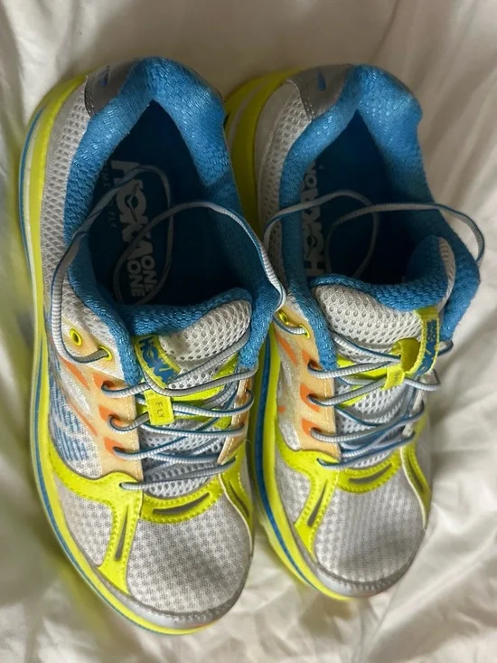 Hoka One One Neon Yellow, Blue & Orange Running Sneakers