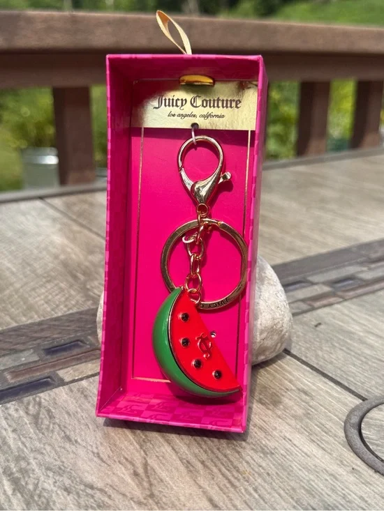 Juicy Couture Gold-Tone Watermelon Keychain Charm with Pink Box