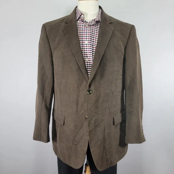 Andrew Fezza Men's Sport Coat Blazer Two Button Brown Suede‎ Polyester Blend 46R