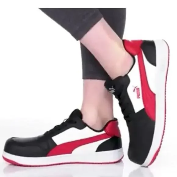 Puma Safety Red/White/Black Frontcourt Low Composite Toe Shoes/Sneakers‎