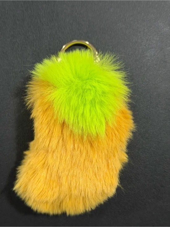 Yellow & Lime Faux Fur Pom Pom Keychain - Stylish Bag Charm