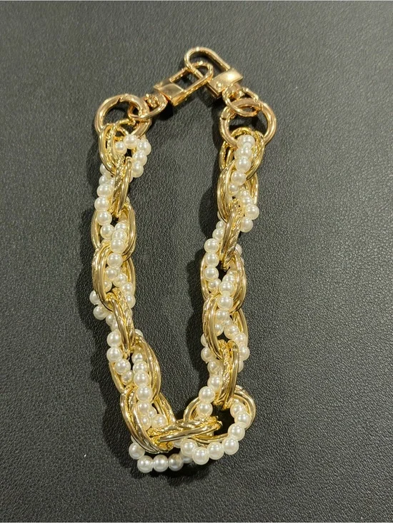 Gold and White Pearl Braided Key & Card Holder Charm