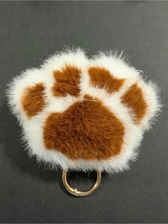 Plush Paw Keychain Card & Key Holder in White and Brown