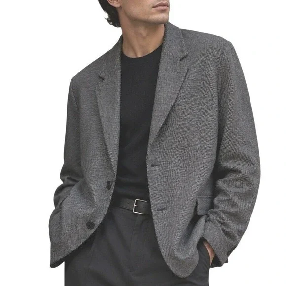 Nautica Mens Preppy Blazer 42L Gray Black Micro Pattern Sport Coat‎ Map Lining