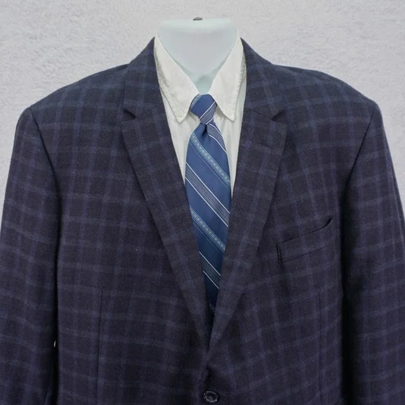 Tommy Hilfiger Soft Flannel Worsted Wool Sport Coat 48R Blue‎ Windowpane Tag 50L