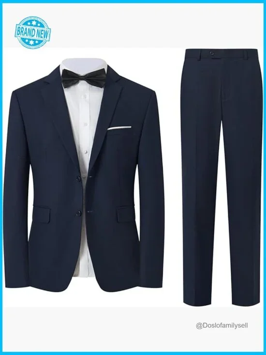 Slim Fit Suit Set Elegant Formal Blazer Pants Classic Menswear Tuxedo