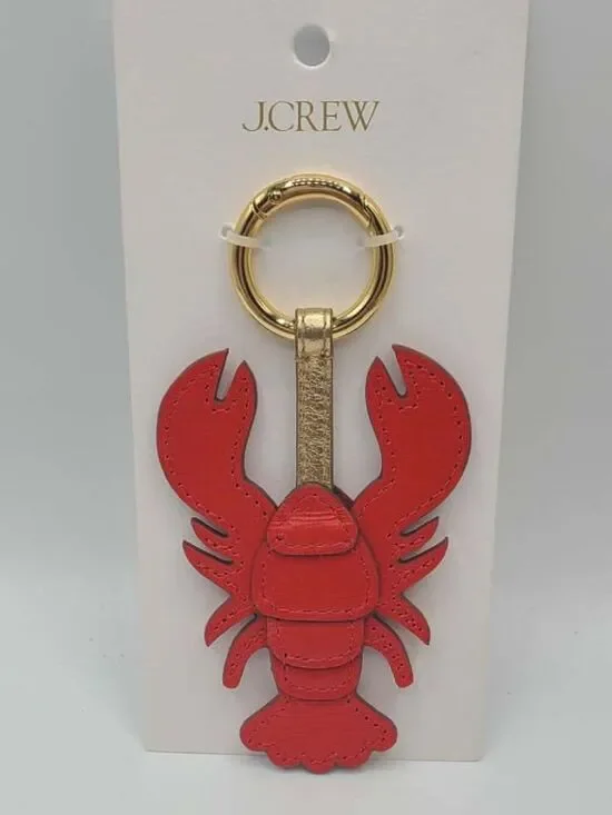 J Crew Factory Red Leather Lobster Gold Tone Bag Charm NWT