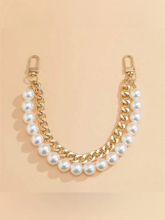Gold Chain and White Pearl Accent Strap