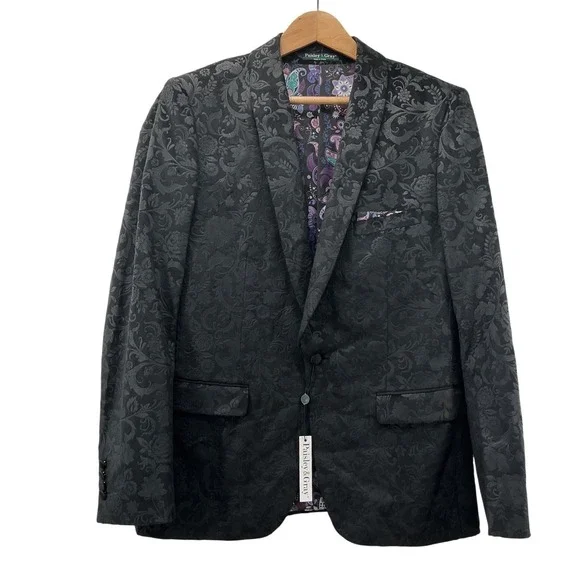 Paisley & Gray Slim Fit Black Floral Velvet Jacquard Blazer Jacket 42R NWT