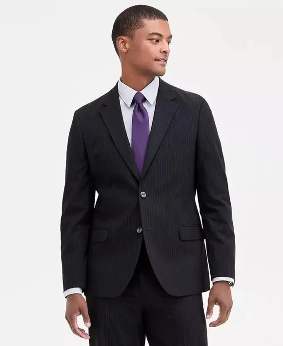 Nautica Men's Black Stripe Stretch Gaff Formal Modern-Fit Suit Blazer Size 42S