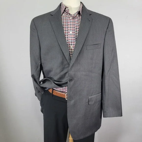 JOS A BANK Gold Men's Sport Coat Blazer Two Button Gray Herringbone‎ Wool 46L