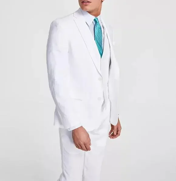 Bar III Men's White Textured Linen Summer Casual Slim-Fit Suit Jacket Size 42R