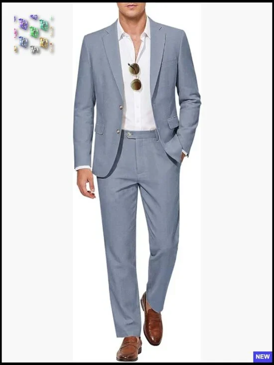 Lightweight Linen Suit Blazer Pants Set Classic Elegant Business Casual Wedding