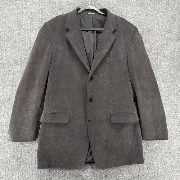 Zagato Corduroy Blazer Jacket Mens 42L Black Gray Three Button Up Sport‎ Coat