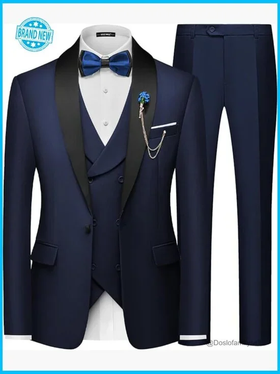 Slim Fit Shawl Lapel Blazer Vest Pants Set Classic Elegant Formal Suit