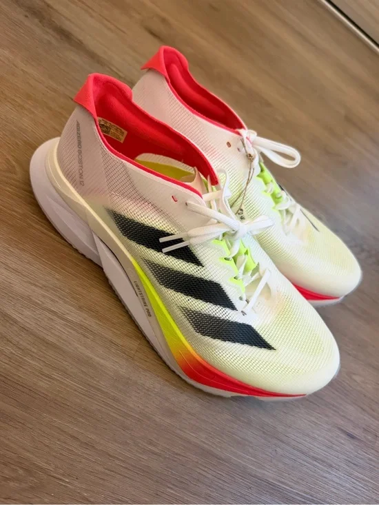 NEW ✨ Adidas Adizero Boston 12 - Women's 9 / Men's 7.5 - White / Neon / Red ✨
