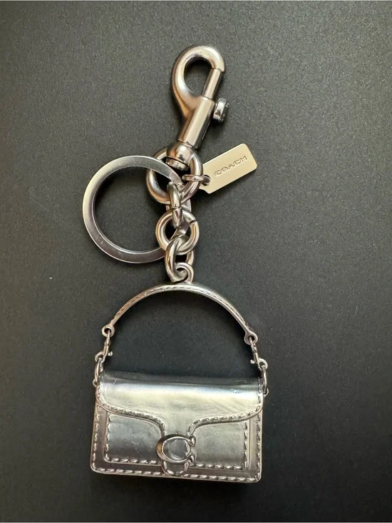 Coach Metallic Silver Tabby Purse Keychain charm