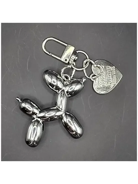 SALE  Silver Balloon Dog Key Chain with Heart Accent Modern Style