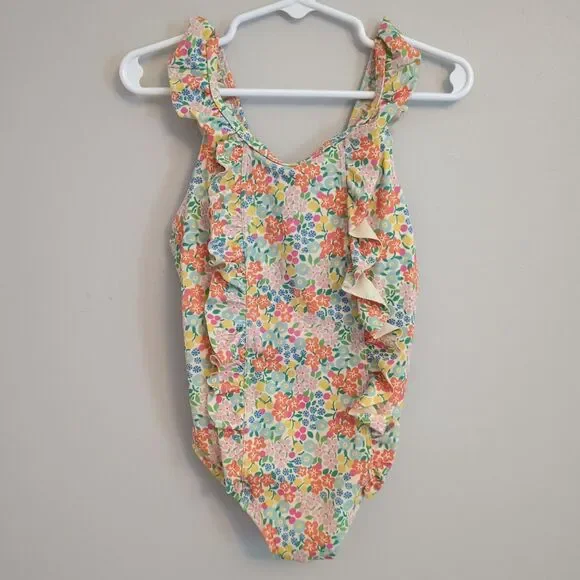 Mini Boden Petite Ditzy Floral Ruffle One Piece Bathing Swim Suit - Girls 2-3Y