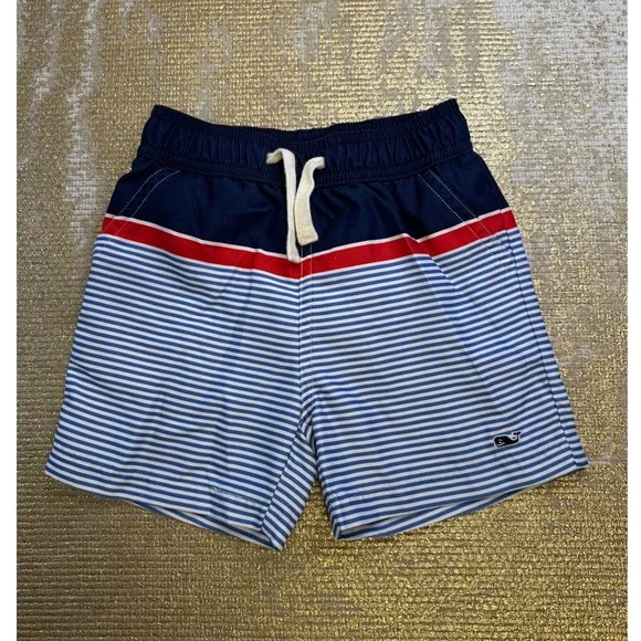 VINEYARD VINES Target Toddler Boys Red White & Blue Stripe Summer Swim Trunks 3T