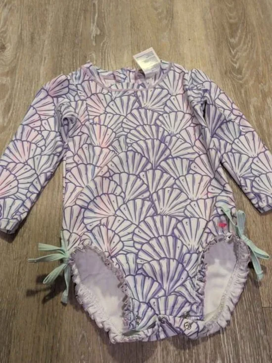 RuffleButts Baby Rashguard Swimsuit 18-24m Seashell Pattern