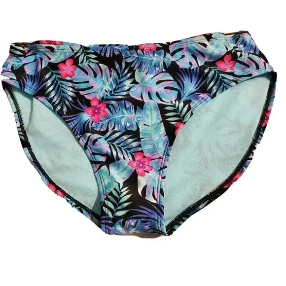 More Than Magic Bikini Bottom Girls XXL 18 Swim Black Teal Floral‎ New