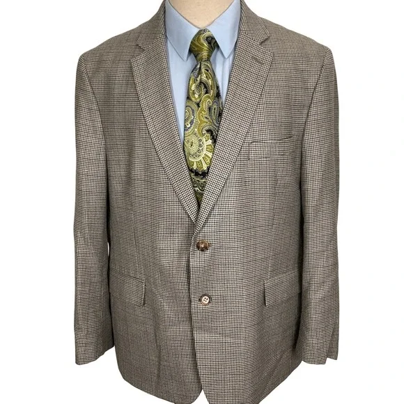 RALPH Ralph Lauren Blazer Mens 44S‎ Gray Blue Houndstooth Silk Wool Jacket