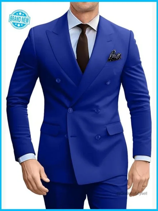 Modern Slim Fit Double Breasted Suit Blazer Pants Formal Business Wedding Tuxedo
