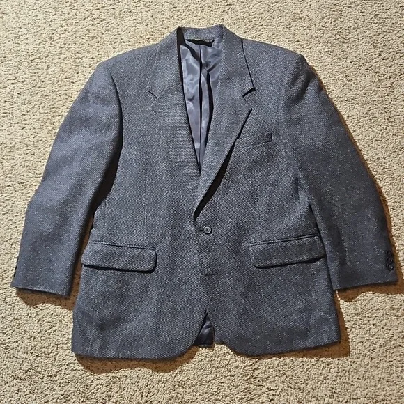 American‎ Trend Blazer Mens 42R Wool Sport Coat Houndstooth Blue Gray