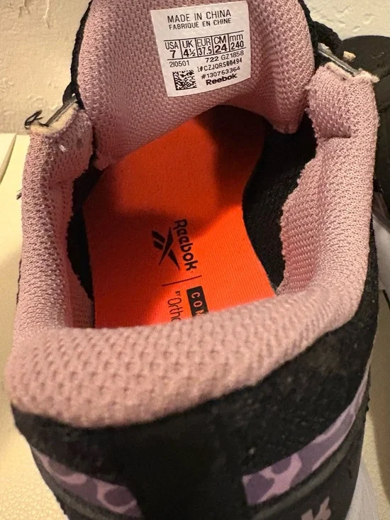 Reebok Black Shoe with Lilac Collar and Orange Insole