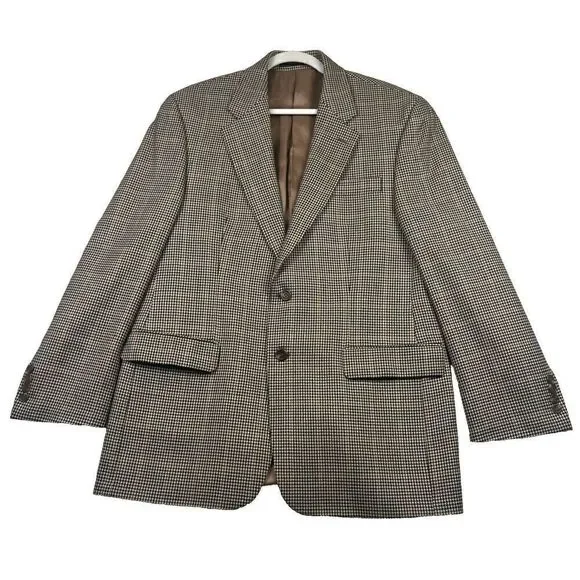 Ralph Lauren Mens Blazer Sport Coat Two Button Jacket‎ 100% Wool 42R HoundsTooth