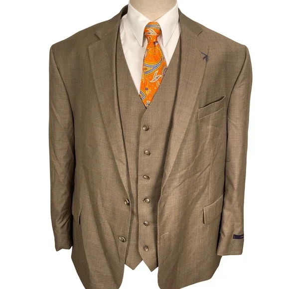 Stafford Blazer & Vest Mens 52BL Brown Travel Wool