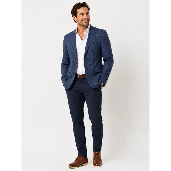 Joseph Abboud JOE Blazer Large Slim Fit Navy Blue Geometric Sport Coat NEW