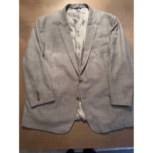 Mens Houndstooth Sport Coat Blazer Tan Blue 2 Button 52R