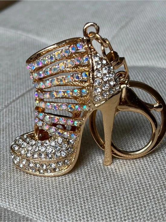 Gold Iridescent Crystal High Heel Keychain Charm - Bling Accent
