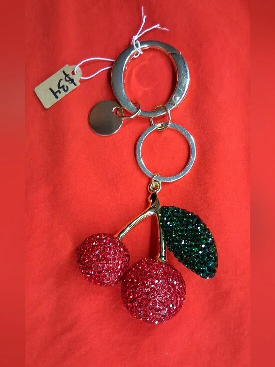 Crystal Cherry Keychain - Red & Green NWT! Gold Hardware