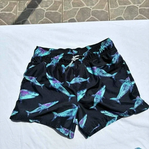Art Class Boys Shark Print Swim Trunks Black Teal XL 14 Swim Shorts
