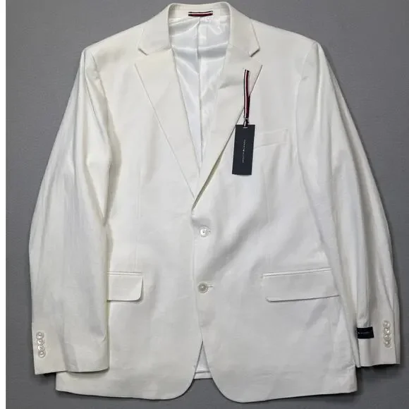 Tommy Hilfiger Men's Modern-Fit 100% Linen Sport Coat white 46R $295