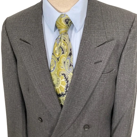 Pierre Cardin Bachrach Blazer Mens 42R Gray Houndstooth Double Breasted‎ USA VTG