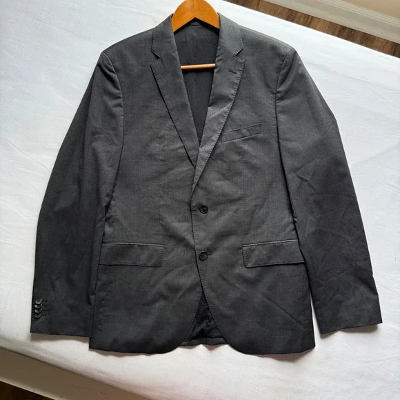 Hugo Boss Mens 40R Charcoal Gray Stretch Tailoring Wool Blazer Sport Coat 40 R