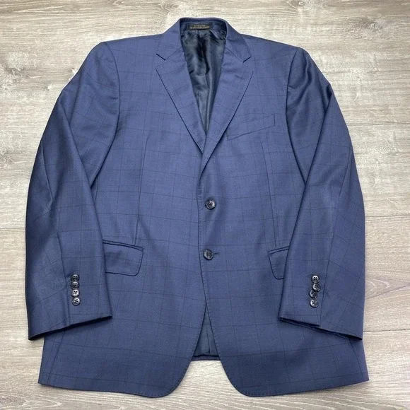 Jos A Bank Suit Jacket 41R Mens Blue‎ Check Wool Reserve Cerruti Tailored Fit