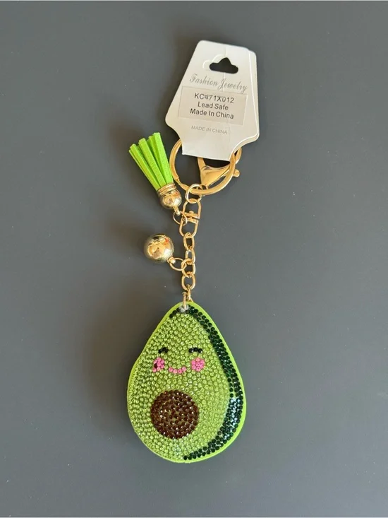 NWT Rhinestone Avocado Kawaii Keychain Tassel Charm Bag Charm